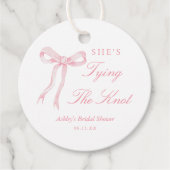 Roze lint ze knoopt de knoop bruidsfeest bedankjes labels (Voorkant)