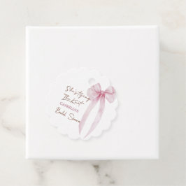 Roze lint ze knoopt de knoop bruidsfeest bedankjes labels