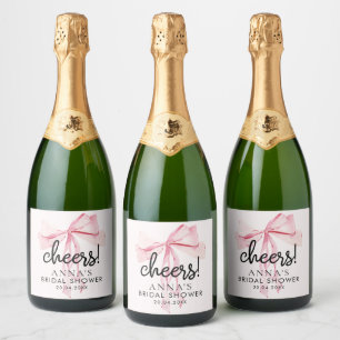 Roze lint, ze knoopt de knoop bruidsfeest sparkling wijnetiket