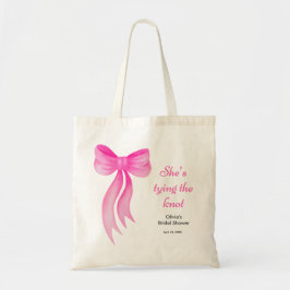 Roze lint, ze knoopt de knoop bruidsfeest  tote bag