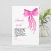 Roze lint ze knoopt de knoop bruidsfeestje  bedankkaart (Staand voorkant)