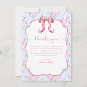 Roze lint, ze knoopt de knoop bruidssalon bedankkaart (Voorkant)