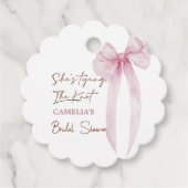 Roze lint ze knoopt de knoop bruiloft bedankjes labels (Voorkant)