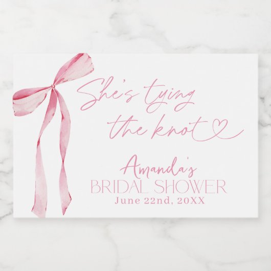 Roze lint Ze Krijgt de Knoop Bruidsmeisjesfeest La Sparkling Wijnetiket (Enkel label)