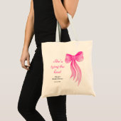 Roze lint ze maakt de knoop vast bruidsfeestje tote bag (Voorkant (product))