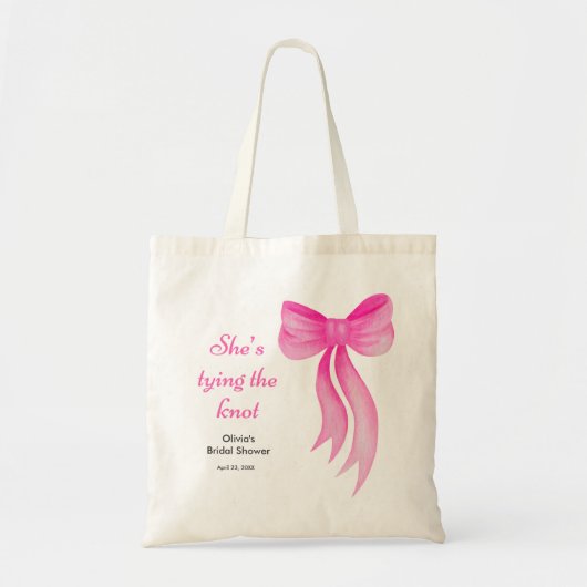 Roze lint ze maakt de knoop vast bruidsfeestje tote bag (Voorkant)