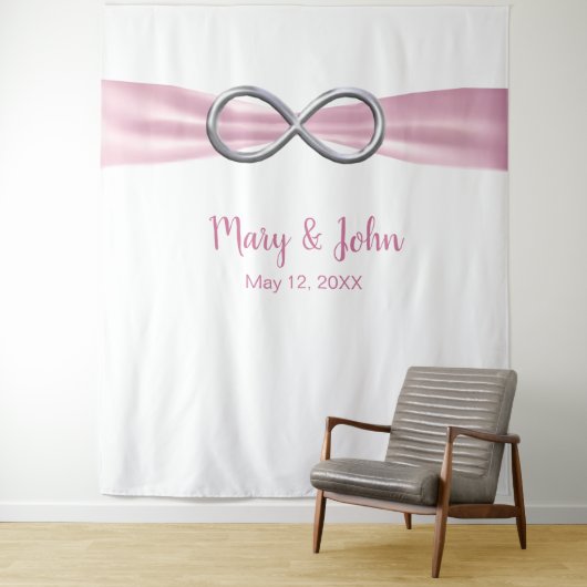 Roze lint zilveren oneindigheid trouw achtergrond wandkleed (In situ)