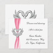 Roze lint zilveren zwanen ontvangstkaart kaart (Voorkant / Achterkant)