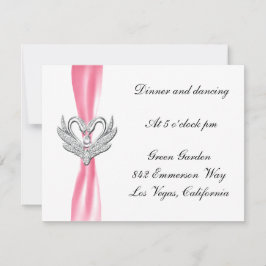 Roze lint zilveren zwanen ontvangstkaart kaart