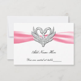Roze lint zilveren zwanen tafelkaart kaart