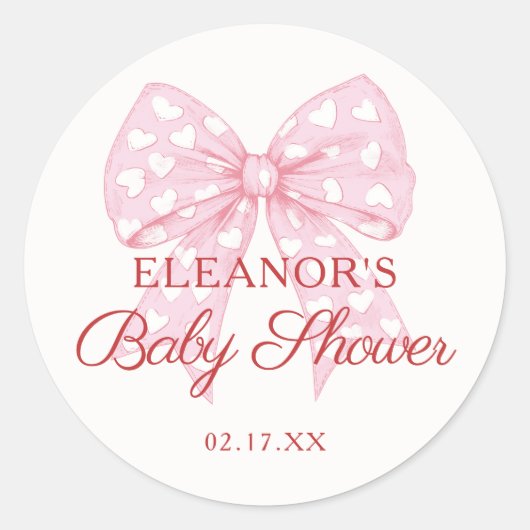 Roze lint zoete baby shower favor ronde sticker (Voorkant)