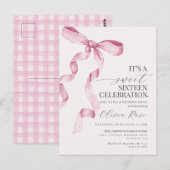 Roze lint zoete zestiende verjaardagsfeest uitnodi briefkaart (Voorkant / Achterkant)
