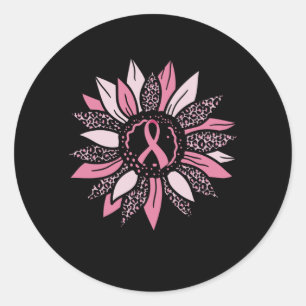 Roze Lint Zonnebloem Borstkanker Bewustzijn Gesche Ronde Sticker