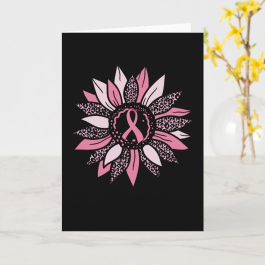 Roze lint Zonnebloem Borstkanker Bewustzijnscadeau Kaart (Gele Bloem)