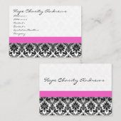 Roze lint zwart en wit Damask Floral - Visitekaartje (Voorkant / Achterkant)