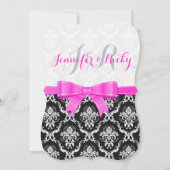 Roze lint zwart en wit damast bruiloft kaart (Achterkant)