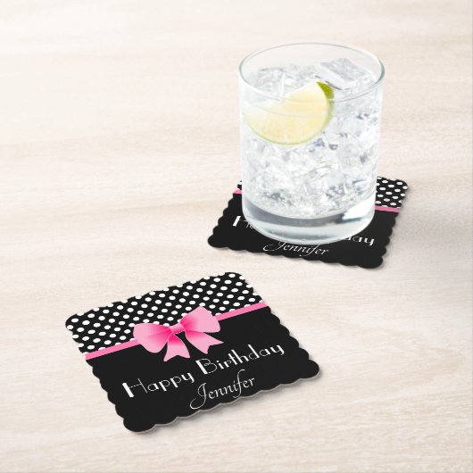 Roze lint, zwart en witte poka dots, zaterdag kartonnen onderzetters (Insitu)