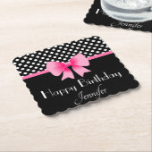 Roze lint, zwart en witte poka dots, zaterdag kartonnen onderzetters (Gebogen)