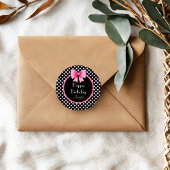 Roze lint, zwart en witte poka dots, zaterdag ronde sticker