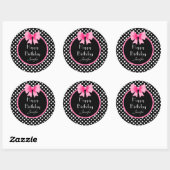 Roze lint, zwart en witte poka dots, zaterdag ronde sticker (Vel)