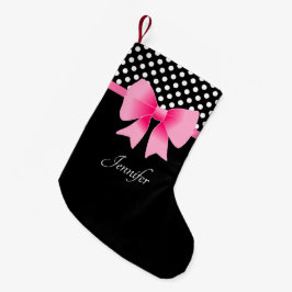 Roze lint zwart-wit polaire dots Patroonnaam Kleine Kerstsok