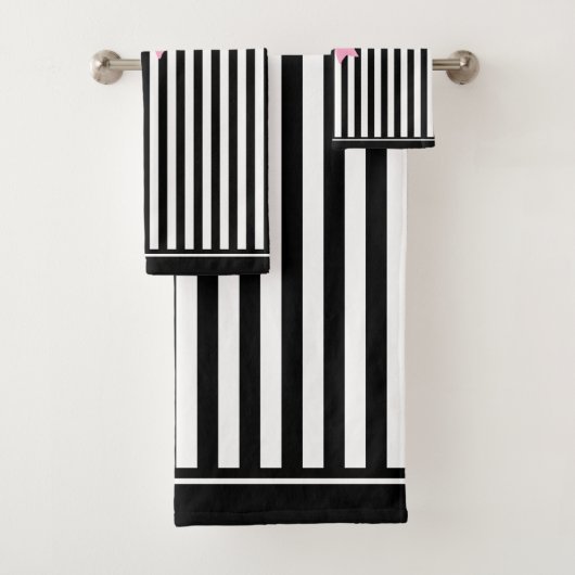 Roze lint zwart-wit Stripes Patroonnaam Bad Handdoek (Insitu)