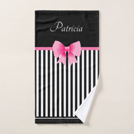 Roze lint zwart-wit Stripes Patroonnaam Bad Handdoek (Handdoek)
