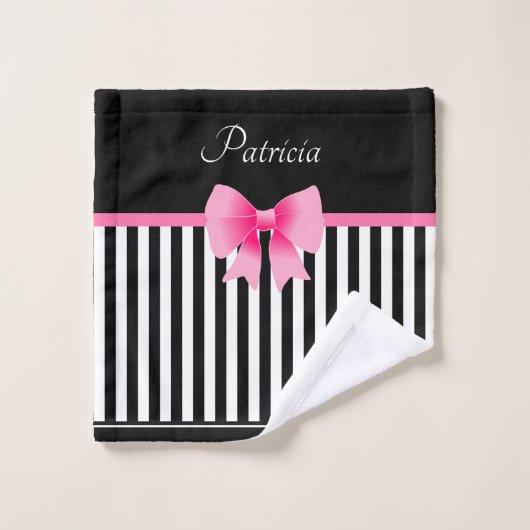 Roze lint zwart-wit Stripes Patroonnaam Bad Handdoek (Wasdoekje)