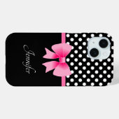 Roze lint zwart & witte polka stippen naam Case-Mate iPhone case (Achterkant (horizontaal))