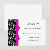 Roze lint zwart-witte trouwbloem RSVP (Voorkant / Achterkant)
