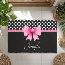 Roze lint Zwarte & Witte polka Stippen Naam
