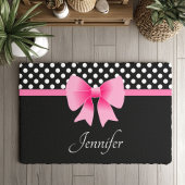Roze lint Zwarte & Witte polka Stippen Naam Deurmat