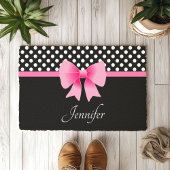 Roze lint Zwarte & Witte polka Stippen Naam Deurmat