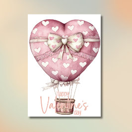 Roze lintballon Fijne Valentijnsdag Feestdagenkaart