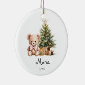Roze lintbeer bomen Baby's eerste kerst Keramisch Ornament (Rechts)