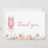 Roze lintbloemblaadjes & Prosecco Blush Bruidsdine Bedankkaart (Voorkant)