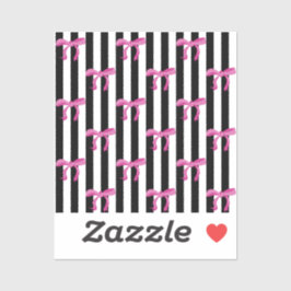 Roze lintbogen op zwarte en witte strepen sticker