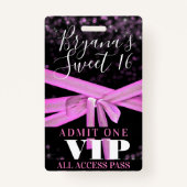 Roze lintbon Bow Sweet 16 Party VIP Pass Badge (Achterkant)