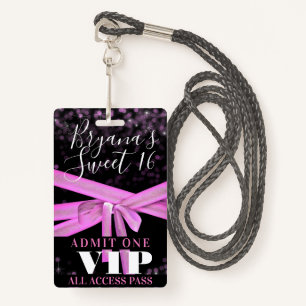 Roze lintbon Bow Sweet 16 Party VIP Pass Badge