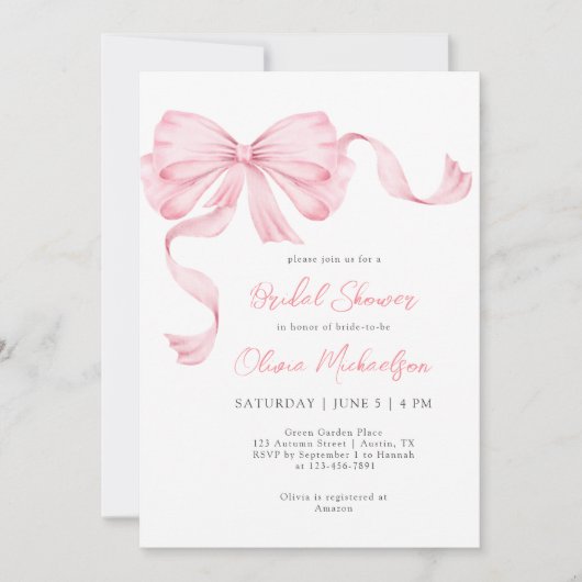 Roze lintboog Coquette Minimalistisch Vrijgezellen Kaart (Voorkant)