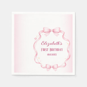 Roze lintboog Eerste verjaardag vierkante sticker Servet