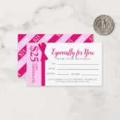 Roze lintboog relatiegeschenk $25 cadeaubon notitiekaartje (Voorkant / Achterkant in situ)