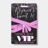 Roze lintboog Sweet 16-feest VIP-pas Badge (Achterkant)