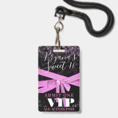 Roze lintboog Sweet 16-feest VIP-pas Badge (Achterkant met lanyard)