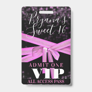 Roze lintboog Sweet 16-feest VIP-pas Badge