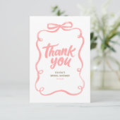 Roze lintboog Whimsical Bruiloftsfeest Bedankkaart (Staand voorkant)