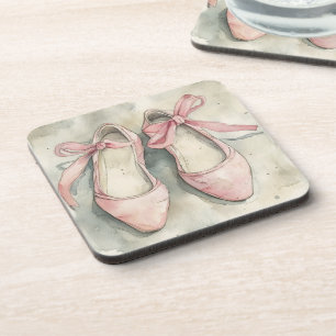 Roze linten ballerina platte schoenen uit het verl bier onderzetter