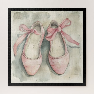 Roze linten ballerina's op vintage pastelroze plat legpuzzel