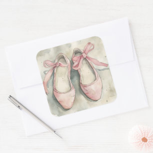 Roze linten balletflats in vintage stijl vierkante sticker