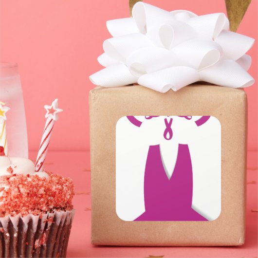 Roze linten Borstkanker Bewustzijn Art Print Vierkante Sticker (Feest)